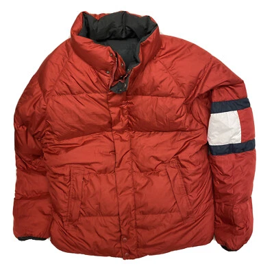 Tommy Hilfiger Abrigo Puffer Chaqueta de Plumón para Hombres XL Negro Rojo Reversible Invierno Foto 1 de 4