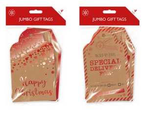 4 CHRISTMAS GIFT NAME TAGS MODERN DESIGN JUMBO XMAS PRESENT WRAPPING WITH STRING - Picture 1 of 1