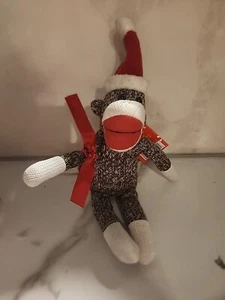 GALERIE Sock Monkey With Santa Hat Plush Christmas Sock Monkey 10” - Picture 1 of 12