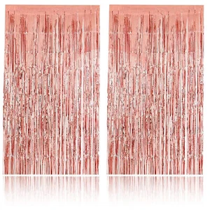 Metallic Foil Fringe Curtain For Party Decoration Color Rose Gold Pack Of 2 g200 - Picture 1 of 4
