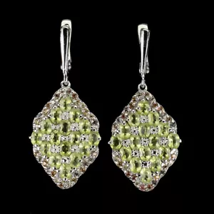 925 Orecchini Argento Sterling Ovale Peridoto Zaffiro Naturale Gemma Gioielli - Foto 1 di 9