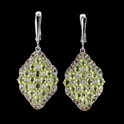 925 Sterling Silver Earrings Oval Peridot Sapphire Natural Gemstone Jewelry - Image 1 of 4