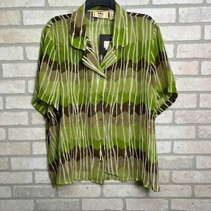 MG New York Paris Bluse mit Knopfleiste Damen Größe 3X Grün Abstrakt Kurzarm - Bild 1 von 9