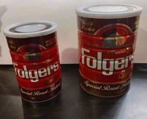 2 Vintage Folgers Cans Tins  23 & 11.5 Oz With Lids - Picture 1 of 23