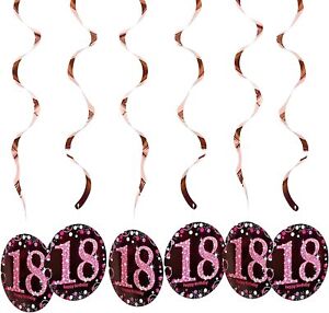 Shimmering Rose Gold 18th Birthday Hanging Swirls Decorations - Party Ceiling De