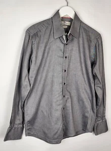 Claudio Lugli Shirt Mens Medium Grey Check Long Sleeve Cotton Casual Polka Dot - Picture 1 of 12