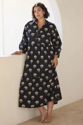 Anthropologie Maeve The Bettina Tiered Shirt Dress Black Floral Size 3X Plus NWT - Image 1 of 4