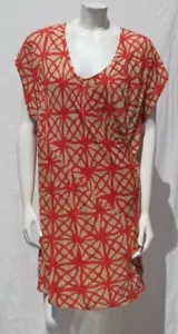 PLENTY by TRACY REESE Orange Beige Print Linen Jersey Knit Layered Slip Dress M - Picture 1 of 7
