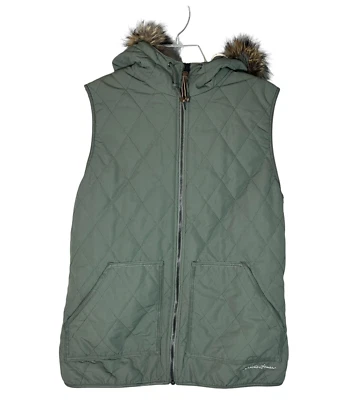 Eddie Bauer Chaleco Puffer Chaqueta Piel Sintética Con Capucha Verde Para Mujer M Forro Sherpa Foto 1 de 4