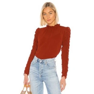 New See By Chloe Ruched Long Sleeve Blouse in Earthy Red Size US 4 - Picture 1 of 11