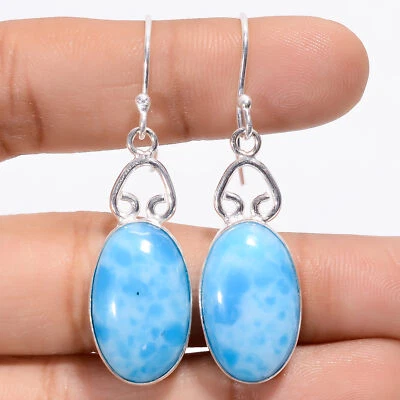 Pendientes de plata 925 con piedras preciosas Larimar creados en laboratorio joyería de moda 1,9" ARE-3256 Foto 1 de 3