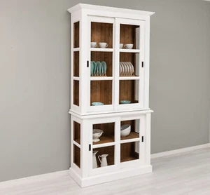 Vitrine Vitrinenschrank Schrank mit Schiebetüren 3 Seiten Glas Landhaus Stil - Bild 1 von 7