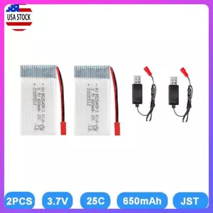 2pz Batteria Lipo 3,7V 650mAh 25C spina JST + Caricabatterie USB per Mini Drone Orion - Foto 1 di 7