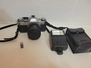 Canon AE-1 35mm SLR Film Camera W/28mm F/2.8 Lens & Speedlite 155 A Flash TESTED - Picture 1 of 16