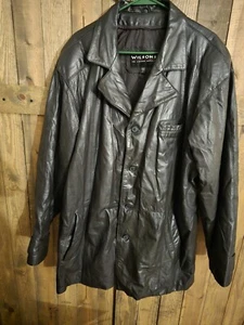 Vintage Wilson’s Leather Expert Men’s Xl Leather Coat Jacket Button Up Black - Picture 1 of 11