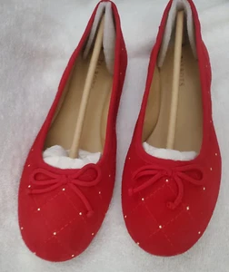 Talbots Quilted Red Sued Leather Ballet Flat Shoes Women's Size 7.5M - Picture 1 of 8