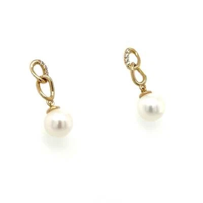 14K Yellow/White Gold Dangle Genuine Natural Pearl Push Back Earrings - Image 1 of 4