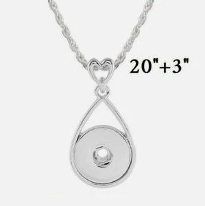 Snap Jewelry Necklace Heart Bail Silver Tone Fits 18-20mm Ginger Style Charm NEW - Picture 1 of 6