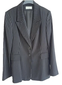 Wallis Blazer Jacke schwarz/beige Nadelstreifen mittellang Größe UK14 - Bild 1 von 7
