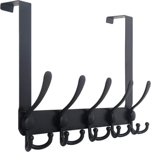Over the Door Hakenablage mit 5 Tri Haken - Kleider- & Handtuchhalter für Badezimmer, Bla - Bild 1 von 12