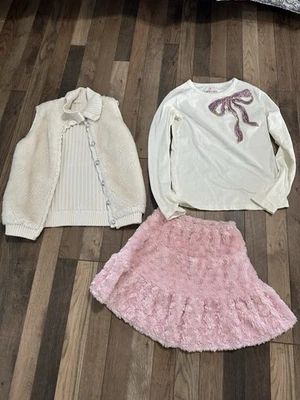 Crewcuts 女孩假日圣诞套装套装 10-12 码象牙色粉红色闪亮薄纱 — 第 1/4 张图片