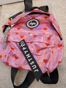 Hype Red Hearts Pink Metallic Shiny Backpack Bnwt - Picture 1 of 4