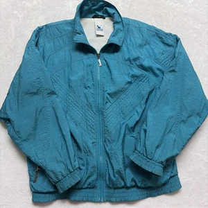 Vintage 80s Nylon Aqua Track Jacket RODEO Embroidered Lined Full Zip Satin Sz L - Picture 1 of 16