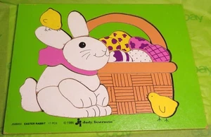 Puzzle vassoio legno legno Judy Instructo vintage coniglietto pasquale coniglio 1986 completo - Foto 1 di 5