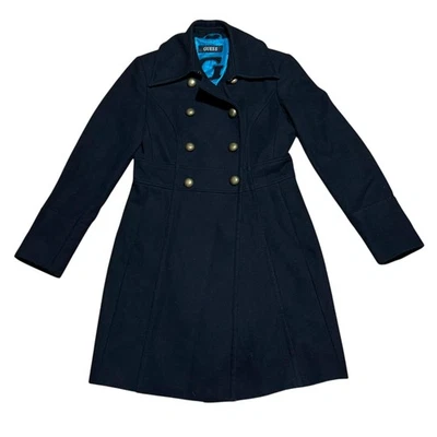 Guess Coat Womens Medium Black Wool Blend Peacoat Military Double Breasted - Image 1 of 4