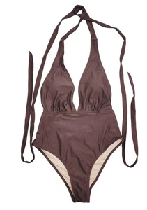 Brown Halter Plunge One-Piece Swimsuit Womens Size M By Cupshe - Picture 1 of 6