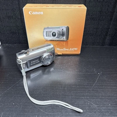 Cámara digital Canon PowerShot A470 7,1 MP plateada, tarjeta SD, PROBADA funciona muy bien! Foto 1 de 4
