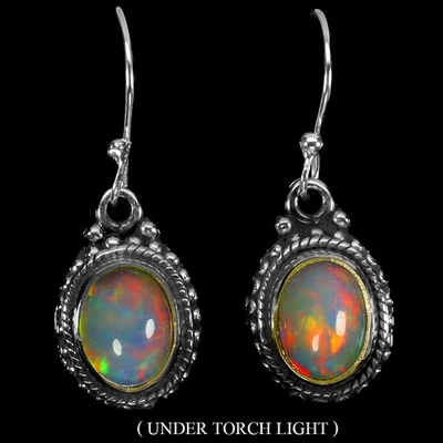 925 Sterling Silver Earrings Oval Fire Opal 9x7mm Natural Gemstone Jewelry - Image 1 of 4
