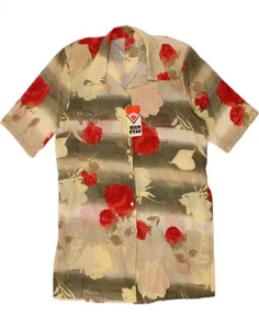 VINTAGE Womens See Through Shirt Dress UK 16 Large Beige Floral BB09 - Picture 1 of 3