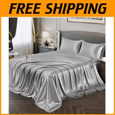 Satin Sheets Set - Split King - Silky Soft - Silver Grey - Image 1 of 4