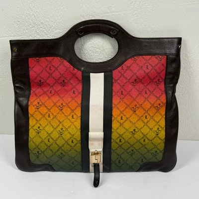 Y2K L.A.M.B. Bolso sin asas plegable Carlisle Rasta Ombre de lona con adornos de cuero Foto 1 de 4