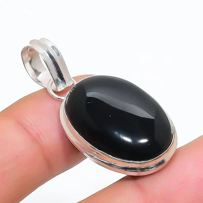 Colgante de piedras preciosas de forma ovalada de ónix negro hecho a mano joy... - Imagen 1 de 4