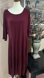 Eileen Fisher Midikleid Burgunderrot Stretchig Größe XL - Bild 1 von 9
