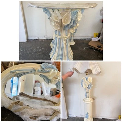 Italian Design Furniture Set In Cream And Blue. Light; Corner Table And Mirror - Image 1 of 4