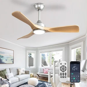 42" Ceiling Fan with Light: Wood Color 3 Blade with Remote APP Control Quiet - Picture 1 of 9