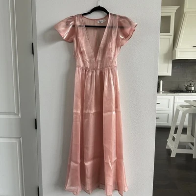 Vestido manga flutter rosa cintilante Reformation Glory novo com etiquetas - Imagem 1 de 4