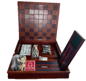 Vintage Wood Game Set Chess,Backgammon,Cribbage,Cards,Dominoes,Tic Tac Toe, Dice - Picture 1 of 23
