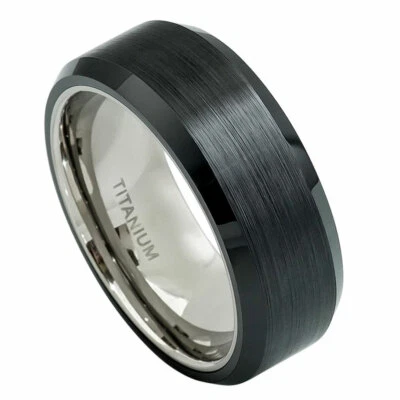 8mm Titanium Band Ring Brushed Black Ceramic Center / Gift box / Ship from USA - Image 1 of 4