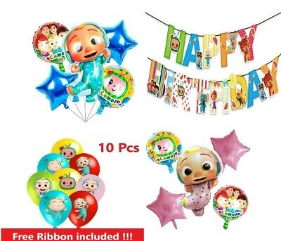 COCOMELON BALLOONS Flag Banner Table Cloth COCO MELON Birthday Party Decorations • 7.57€