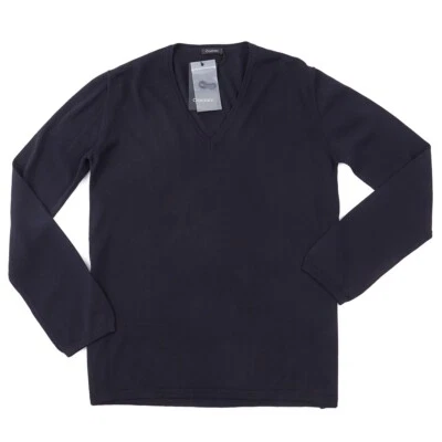 Suéter Cruciani Azul Marino Oscuro Tejido Algodón Cuello en V XS (Eu 44) Nuevo con Etiquetas Foto 1 de 4