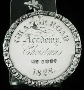 Antike Sterling Silber Schulmedaille, Grange Road Academy gepunzt London 1828 - Bild 1 von 8