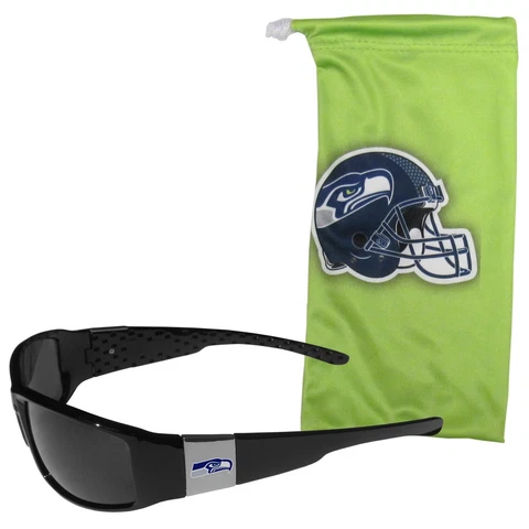 NFL SEATTLE SEAHAWKS DESIGNER SUNGLASSES AND BAG SET MICROFIBER BAG NEW Cover
