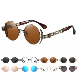 Retro Round Steampunk Sunglasses Gothic Metal Circle Frame Colored Lens Eyewear - Picture 1 of 20
