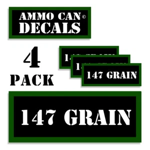147 GRAIN Ammo Can Labels Ammunition Case stickers decals 4 pack Black 3"x1.15" - Picture 1 of 3