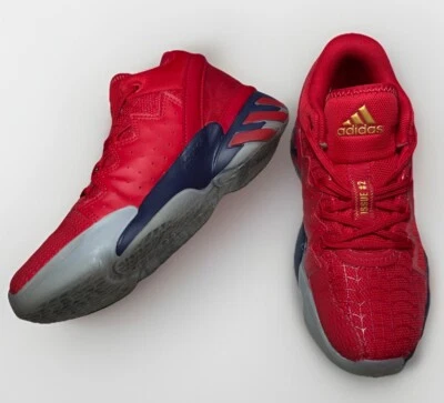 ADIDAS D.O.N. MARVEL ISSUE 2 SPIDER-MAN YOUTH SIZE 3 Scarlet Navy Gold Sneakers - Image 1 of 4