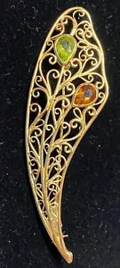 11 Grams~Designer 18K Gold Broach w/2 Stones(7.5cm) - Picture 1 of 6